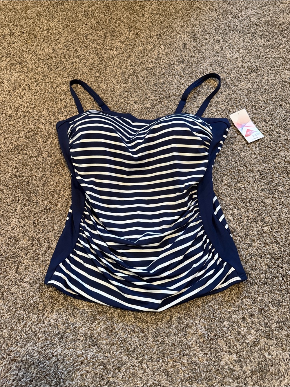 NWT Lands End Navy & White Striped Women’s Tankini Swim Top Size 16